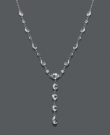 Say yes to elegance inspired by the ocean. This y-shaped necklace highlights round and oval-cut blue topaz gemstones (8-1/2 ct. t.w.) that shimmer in a 14k white gold setting. Approximate length: 17 inches. Approximate drop: 1-1/2 inches. Say yes to elegance inspired by the ocean. This y-shaped necklace highlights round and oval-cut blue topaz gemstones (8-1/2 ct. t.w.) that shimmer in a 14k white gold setting. Approximate length: 17 inches. Approximate drop: 1-1/2 inches.