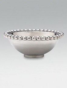 This rounded bowl in handcrafted of sandcast recycled aluminum has a pretty beaded rim. From the use of these raw materials to the design process, every step is ecologically sound, contributing to a cleaner environment. From the String of Pearls Collection 2¼H X 6D Wipe clean Imported This rounded bowl in handcrafted of sandcast recycled aluminum has a pretty beaded rim. From the use of these raw materials to the design process, every step is ecologically sound, contributing to a cleaner environment. From the String of Pearls Collection 2¼H X 6D Wipe clean Imported