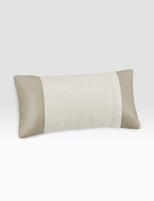 A collection of modern elegance, in soft neutral shades with rich textures, intricate patterns and lustrous finishes.Two-tone design with metallic borders and a center panel in a pleated grid pattern24 X 12Removable cover55% linen/45% cottonDry cleanImported A collection of modern elegance, in soft neutral shades with rich textures, intricate patterns and lustrous finishes.Two-tone design with metallic borders and a center panel in a pleated grid pattern24 X 12Removable cover55% linen/45% cottonDry cleanImported