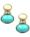 Who said studs should be subtle? AK Anne Klein's head-turning style combines bold turquoise, subdued ivory, and sparkling clear epoxy. Set in gold-plated mixed metal, earrings feature a clip-on backing for non-pierced ears. Approximate diameter: 3/4 inch.