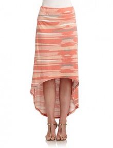 THE LOOKAllover abstract stripe printElastic waistHi-lo hemTHE FITAbout 37 from waist to hemTHE MATERIALOrganic cottonCARE & ORIGINMachine washImportedModel shown is 5'10 (177cm) wearing US size Small. THE LOOKAllover abstract stripe printElastic waistHi-lo hemTHE FITAbout 37 from waist to hemTHE MATERIALOrganic cottonCARE & ORIGINMachine washImportedModel shown is 5'10 (177cm) wearing US size Small.