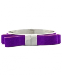 Purple reigns. This suede bow hinge bracelet from Vince Camuto is crafted from silver-tone mixed metal and offers a bit of a whimsical touch. Approximate diameter: 2-1/2 inches. Purple reigns. This suede bow hinge bracelet from Vince Camuto is crafted from silver-tone mixed metal and offers a bit of a whimsical touch. Approximate diameter: 2-1/2 inches.