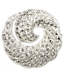 A wave of sophisticated fashion, by Jones New York. This stunning pin is styled in a swirling, wave-inspired design and is embellished with glass accents. Crafted in silver tone mixed metal. Approximate length: 1-3/4 inches. Includes gift box.