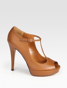 Leather peep-toe design with an adjustable t-strap. Self-covered heel, 5 (125mm)Covered platform, 1 (25mm)Compares to a 4 heel (100mm)Leather upperLeather lining and solePadded insoleMade in ItalyOUR FIT MODEL RECOMMENDS ordering true size. 