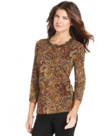 Jones New York Signature's henley top offers easy style at a low price. Lace trim at the neckline and a punchy paisley print make it anything but basic!