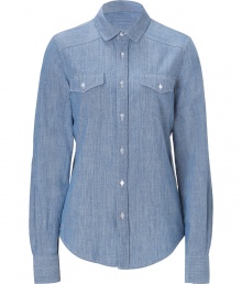 An essential style for spring, See by Chlo?s light denim shirt is a trend-right must - Classic collar, long sleeves, buttoned cuffs, buttoned chest pockets, button-down front, seamed yolk, shirttail hemline - Loosely tailored fit - Wear buttoned right up to the top for a sartorial-savvy look