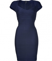 Inject sultry style to your party-ready look with this figure-enhancing celeb-favorite frock from Herv? L?ger - Sweetheart neckline with crisscross-detailed bodice, cap sleeves, bandage panels, concealed back zip closure - Fitted figure-hugging silhouette - Style with statement heels and a chain-detailed clutch