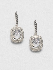 From the Noblesse Collection. Beautifully faceted rectangular white topaz surrounded in dazzling diamond set in sterling silver. White topazDiamonds, .42 tcwSterling silverLength, about .5Hook backImported From the Noblesse Collection. Beautifully faceted rectangular white topaz surrounded in dazzling diamond set in sterling silver. White topazDiamonds, .42 tcwSterling silverLength, about .5Hook backImported