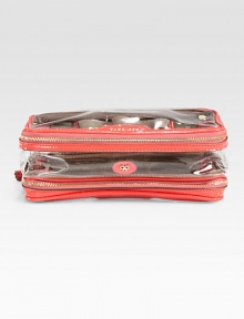 This clear plastic style is perfect for all your travel essentials.Zip-around closureOne outside zip pocket8¼W X 4½H X 3DImported This clear plastic style is perfect for all your travel essentials.Zip-around closureOne outside zip pocket8¼W X 4½H X 3DImported