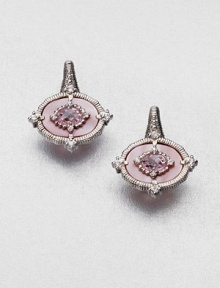 A petite and pretty style with pink mother-of-pearl and faceted pink crystal accented in white sapphires. Pink mother-of-pearlPink crystalWhite sapphireRhodium-plated sterling silverLength, about .75LeverbackImported A petite and pretty style with pink mother-of-pearl and faceted pink crystal accented in white sapphires. Pink mother-of-pearlPink crystalWhite sapphireRhodium-plated sterling silverLength, about .75LeverbackImported