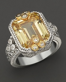 Faceted canary crystal and white sapphires lend brilliance to 18K gold detailed sterling silver. By Judith Ripka.