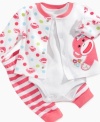 No monkeying around here. She'll have sweet style and lots of comfort with this bodysuit, pant and jacket 3-piece set from Baby Starters.