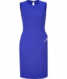 Make an electric debut at cocktail hour in Versaces exquisitely bright blue sheath, tailored to perfection with a single sculptural peplum - Rounded neckline, sleeveless, cut-out with button closure at the nape, hidden back zip, tailored fit - Pair with statement accessories and a dusting of fine jewelry Make an electric debut at cocktail hour in Versaces exquisitely bright blue sheath, tailored to perfection with a single sculptural peplum - Rounded neckline, sleeveless, cut-out with button closure at the nape, hidden back zip, tailored fit - Pair with statement accessories and a dusting of fine jewelry