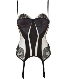 With its daring scalloped lace and flattering satin paneling, La Perlas corset makes for a fabulously fierce addition to your lingerie collection - Adjustable spaghetti straps, satin and lace paneling with tulle overlay, adjustable suspender straps - Wear with silk stockings for a seriously seductive look With its daring scalloped lace and flattering satin paneling, La Perlas corset makes for a fabulously fierce addition to your lingerie collection - Adjustable spaghetti straps, satin and lace paneling with tulle overlay, adjustable suspender straps - Wear with silk stockings for a seriously seductive look