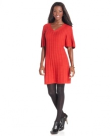 Get a head start on fall with a fashionable sweater dress from Style&co. Flutter sleeves and a cabled knit make this piece unique.