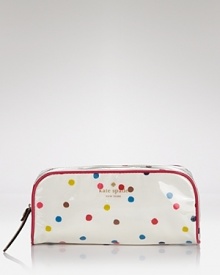 This perennially polished kate spade new york bag gets a dose of the label's playful style, crafted of spot-splashed patent leather. Tuck it into a tote or carry it solo. This perennially polished kate spade new york bag gets a dose of the label's playful style, crafted of spot-splashed patent leather. Tuck it into a tote or carry it solo.
