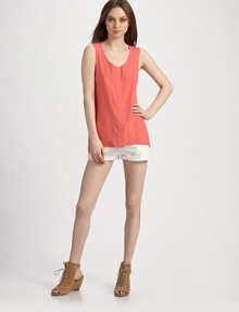 Breezy scoopneck design, finished with raw edges and delicate eyelet.Scoopneck Sleeveless Concealed button-down placket About 27 from shoulder to hem 76% triacetate/24% polyester Dry clean Imported Breezy scoopneck design, finished with raw edges and delicate eyelet.Scoopneck Sleeveless Concealed button-down placket About 27 from shoulder to hem 76% triacetate/24% polyester Dry clean Imported