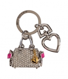 Work a girly edge into your chic accessories collection with Juicy Coutures shimmering purse and heart key fob - Crystal embellished purse charm with pink enamel side detail and gold-toned heart charm, heart-shaped clip charm, engraved logo on key ring - Carry alone with keys, or wear clipped to your handbag for a petite dose of luxe Work a girly edge into your chic accessories collection with Juicy Coutures shimmering purse and heart key fob - Crystal embellished purse charm with pink enamel side detail and gold-toned heart charm, heart-shaped clip charm, engraved logo on key ring - Carry alone with keys, or wear clipped to your handbag for a petite dose of luxe