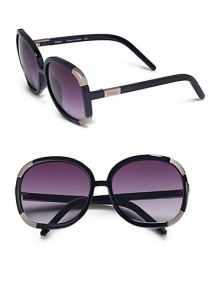 THE LOOKRounded square style Metal accents Acetate framesLogo accented temples UV protectionSignature case includedTHE COLORBlack with grey gradient lensesORIGINMade in France THE LOOKRounded square style Metal accents Acetate framesLogo accented temples UV protectionSignature case includedTHE COLORBlack with grey gradient lensesORIGINMade in France