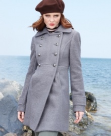 Kenneth Cole Reaction's coat uses double-breasted, military-inspired styling to give structure to a gorgeously nubby and totally charming boucle fabric. Kenneth Cole Reaction's coat uses double-breasted, military-inspired styling to give structure to a gorgeously nubby and totally charming boucle fabric.