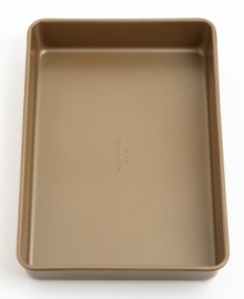 Looks so good you can eat what's on it! Standing out in a warm toffee hue, this professional pan makes baking a real piece of cake! The durable, nonstick finish releases your masterpiece right away for a flawless presentation, while the dishwasher-safe design lets you off the hook for cleanup duty. 10-year warranty. Looks so good you can eat what's on it! Standing out in a warm toffee hue, this professional pan makes baking a real piece of cake! The durable, nonstick finish releases your masterpiece right away for a flawless presentation, while the dishwasher-safe design lets you off the hook for cleanup duty. 10-year warranty.
