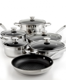 In an instant, a professional kitchen created! You'll take a shine to this heavy-gauge set, which includes all of the essentials for efficient cooking, plus a tri-ply encapsulated base construction that guarantees fast, even heating. Each piece is coated in Whitford's Quantanium nonstick for incredibly quick and easy food release and a hassle-free cleanup. 5-year warranty. In an instant, a professional kitchen created! You'll take a shine to this heavy-gauge set, which includes all of the essentials for efficient cooking, plus a tri-ply encapsulated base construction that guarantees fast, even heating. Each piece is coated in Whitford's Quantanium nonstick for incredibly quick and easy food release and a hassle-free cleanup. 5-year warranty.