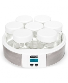 A quicker, healthier, cost-saving way to make yogurt at home. In just 8 to 12 hours, this smart tool will revolutionize the way your kitchen works by dishing out delicious, fresh yogurt with a lower sugar content. With 7 dishwasher-safe glass jars, you can add in your favorite fruits and create new flavors. 1-year warranty. Model DSY007CM. A quicker, healthier, cost-saving way to make yogurt at home. In just 8 to 12 hours, this smart tool will revolutionize the way your kitchen works by dishing out delicious, fresh yogurt with a lower sugar content. With 7 dishwasher-safe glass jars, you can add in your favorite fruits and create new flavors. 1-year warranty. Model DSY007CM.