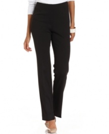 A flat front and elastic waistband give these straight-leg pants from Charter Club a slim silhouette perfect for tucking in tees or pairing with tunics!