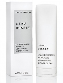 L'Eau d'Issey Body Care Moisturizing Shower Cream. A sensuous foaming cream that gently cleanses the skin while respecting its natural balance. This wake-up cream moisturizes the skin with an immediate sensation of freshness. 6.7 oz. L'Eau d'Issey Body Care Moisturizing Shower Cream. A sensuous foaming cream that gently cleanses the skin while respecting its natural balance. This wake-up cream moisturizes the skin with an immediate sensation of freshness. 6.7 oz.