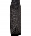 Ultra dramatic and equally glamorous, Rachel Zoes allover sequined maxi skirt guarantees a head-turning finish to your look - Wrapped with a side snap closure, satin self-tie sash around the waist - Form-fitting - Team with feminine tops and sky high heels