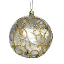 A glitter gilded design adorns this silver holiday tree ornament from Kurt Adler. A glitter gilded design adorns this silver holiday tree ornament from Kurt Adler.