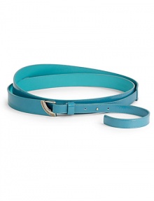 THE LOOKShiny patent leatherMetal buckle with embossed signatureAdjustable stud closureTHE MEASUREMENTBelt, about 1¼ wideTHE MATERIALPatent leatherCARE & ORIGINMade in Italy THE LOOKShiny patent leatherMetal buckle with embossed signatureAdjustable stud closureTHE MEASUREMENTBelt, about 1¼ wideTHE MATERIALPatent leatherCARE & ORIGINMade in Italy