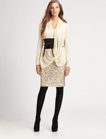 A whimsical combination of lace and sequins gives this skirt ultra-feminine appeal.Back zipperBack waist dartsFully linedAbout 23 longPolyesterDry cleanImported Model shown is 5'10 (177cm) wearing US size 4. A whimsical combination of lace and sequins gives this skirt ultra-feminine appeal.Back zipperBack waist dartsFully linedAbout 23 longPolyesterDry cleanImported Model shown is 5'10 (177cm) wearing US size 4.