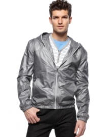 Take a shine to the sleek, liquid look of this hooded jacket from Tallia Orange. Take a shine to the sleek, liquid look of this hooded jacket from Tallia Orange.
