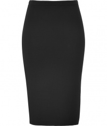 Quietly elegant and effortlessly cool, Jil Sanders black wool skirt ups the ante on ladylike luxe - Classically slim, high-waisted pencil cut - In a soft, medium-weight virgin wool - Knee-length style slips on - Polished and preppy chic, ideal for pairing with a slim-cut blouse or a button down and long cardigan or pullover Quietly elegant and effortlessly cool, Jil Sanders black wool skirt ups the ante on ladylike luxe - Classically slim, high-waisted pencil cut - In a soft, medium-weight virgin wool - Knee-length style slips on - Polished and preppy chic, ideal for pairing with a slim-cut blouse or a button down and long cardigan or pullover