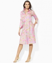 Crafted from lightweight cotton, Lauren by Ralph Lauren's traditional shirtdress in a vibrant paisley print has a flattering A-line silhouette and convenient hand pockets for a perfect preppy daytime dress.