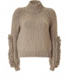 Recently relaunched with a fashion-forward aesthetic, this ultra-luxe pullover from Belstaff brings trend-right flair to knitwear - Ribbed turtleneck, decorative stitching at shoulders, fringe detailing on sleeves, ribbed cuffs and hem, cropped slim silhouette - Pair with high-waisted trousers, peep-toe heels, and a statement satchel