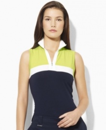 Bold color-blocking accentuates the sleek construction of this Lauren by Ralph Lauren athletic essential, crafted in a sleeveless silhouette in stretch cotton jersey.