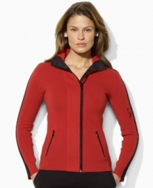 Both stylish and sporty, Lauren by Ralph Lauren's sleek full-zip cardigan is crafted from luxe combed cotton with bold color-blocking for an athletic touch. Both stylish and sporty, Lauren by Ralph Lauren's sleek full-zip cardigan is crafted from luxe combed cotton with bold color-blocking for an athletic touch.
