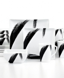 Black brushstrokes upon stark white porcelain offer a stunning design in the Bristle dinnerware set from 222 Fifth. Its sleek shapes and smooth finish offers a sophisticated, modern feel to your tablescape. Black brushstrokes upon stark white porcelain offer a stunning design in the Bristle dinnerware set from 222 Fifth. Its sleek shapes and smooth finish offers a sophisticated, modern feel to your tablescape.