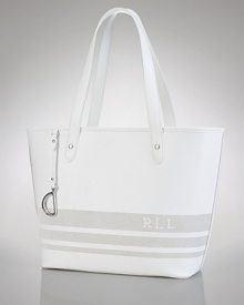 Lauren by Ralph Lauren gives its tried-and-true tote a modern finish with perforated stripes and an embossed logo. A roomy interior and easy-to-wear top handles up this bag's irresistible practicality.