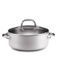 Put the slow simmer on tons of delicious dishes with the Anolon Chef Clad Dutch oven. Cook brilliantly on the stovetop or in the oven with the combined efforts of brushed aluminum and clad stainless steel, two materials that guarantee even heating from top to bottom. Limited lifetime warranty.