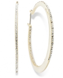 Hoop earrings get a sparkling infusion in this pair from Lauren by Ralph Lauren. Czech stones and gold-tone details add luster. Earrings feature a click-it closure. Approximate diameter: 2 inches. Approximate drop: 2 inches.