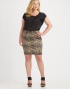EXCLUSIVELY AT SAKS. Show off your wild side with this flattering fit with a drape front. Gathered at front waistband Concealed back zip closure Back slit Fully lined About 22½ from natural waist 98% cotton/2% spandex Dry clean Imported 