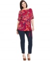 Look pretty in paisley with Charter Club's three-quarter-sleeve plus size top, accentuated by a belted waist.