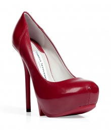 Stylish oxblood stiletto platform pumps from Camilla Skovgaard - These avant-garde pumps bring style and sex appeal to your look - Luscious red leather, sculptural platform with cutout detail, stiletto heel - Wear with wide-legged trousers, a sheer blouse, and a leather jacket