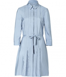 Ultra sleek in silk, Jil Sander Navys pleated shirtdress is an easy and elegant choice for all-season sophistication - Pointed collar, 3/4 sleeves, buttoned cuffs, partial hidden button-down front with snaps at waist, drawstring waistline, pleated front and back - Softly tailored fit - Wear with lace-ups and a classic leather shoulder bag