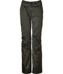 Stay stylish from the lodge to the slopes in these ultra-luxe shimmering ski pants from Jet Set - Zip fly, zippered back pockets, adjustable belt at front with elasticized waistline in back, zippered ankles, layered lining from knee to ankle with elasticized cuff and silicone band for hold - Slim, flared silhouette - Style with a figure-hugging cashmere pullover, shearling boots, and a sleek parka Stay stylish from the lodge to the slopes in these ultra-luxe shimmering ski pants from Jet Set - Zip fly, zippered back pockets, adjustable belt at front with elasticized waistline in back, zippered ankles, layered lining from knee to ankle with elasticized cuff and silicone band for hold - Slim, flared silhouette - Style with a figure-hugging cashmere pullover, shearling boots, and a sleek parka