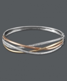 Versatile, sparkling and stylish. Trio by EFFY Collection's stunning bangle bracelet features overlapping bands of 14k gold, 14k white gold and 14k rose gold that shines with the addition of round-cut diamonds (1 ct. t.w.). Approximate diameter: 2-1/2 inches.