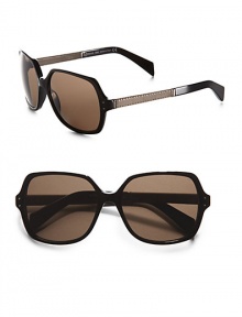 THE LOOKRound square style Plastic framesLogo etched lens Leather accented temples Signature case includedTHE COLORBlack with brown lensesORIGINMade in Italy THE LOOKRound square style Plastic framesLogo etched lens Leather accented temples Signature case includedTHE COLORBlack with brown lensesORIGINMade in Italy